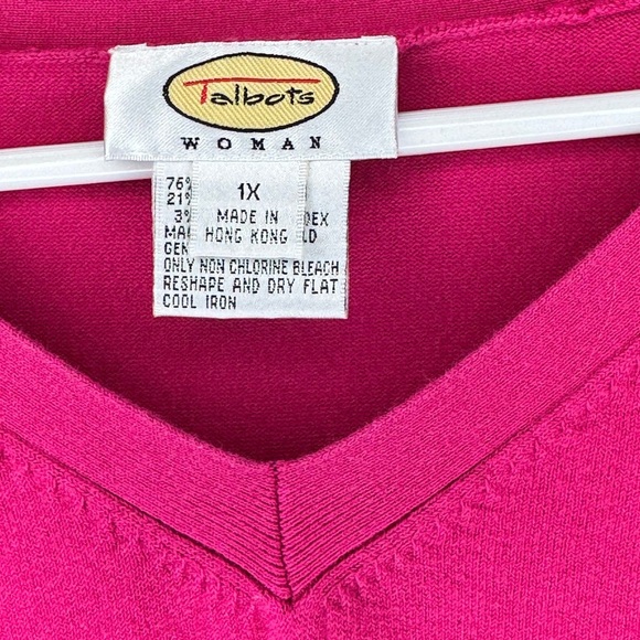 Talbots Pink Long Sleeve Relaxed V-Neck Sweater - Picture 3 of 4